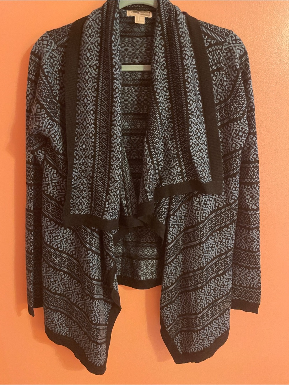 Forever 21 Black and Blue Open-Front Patterned Cardigan